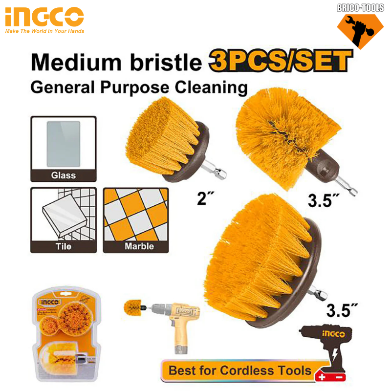 3 PIECES MEDIUM BRISTLE BRUSH SET WCBM0301