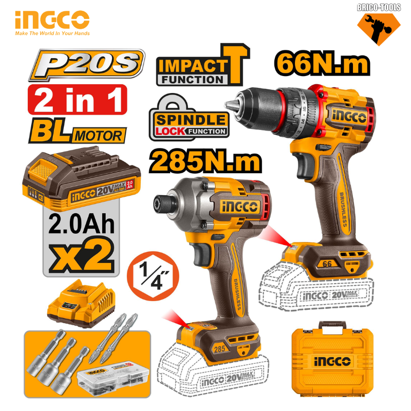 CORDLESS 2PCS COMBO KIT INGCO CKLI20277