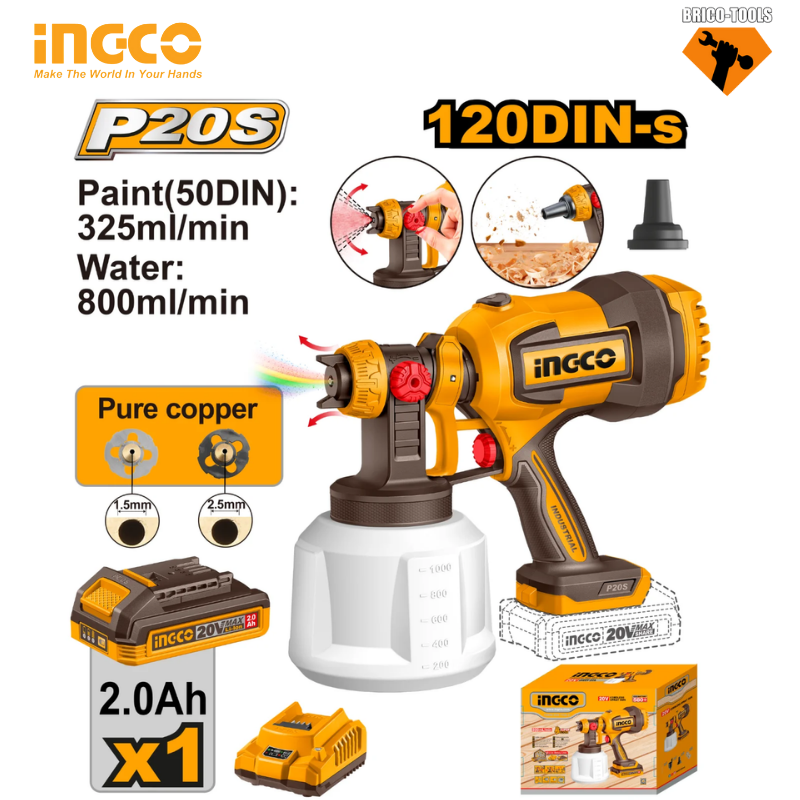 CORDLESS SPRAY GUN INGCO SPRAYING PRESSURE CSGLI20042