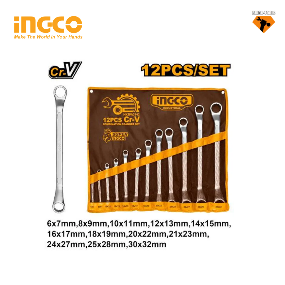 JEU DE 12 CLÉS POLYGONALES DÉCALÉES INGCO HKSPA3142