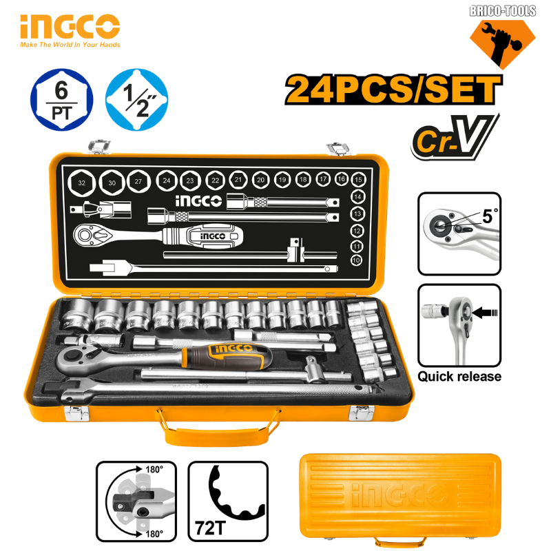 JEU DE 24 DOUILLES 1/2" INGCO HKTS12242