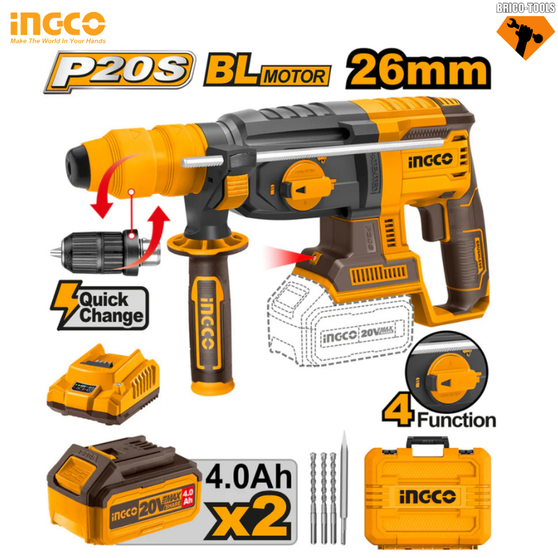 MARTEAUX INGCO 20V 2-BATTERIE 4AH DOUBLE MONDRIAN CRHLI202289