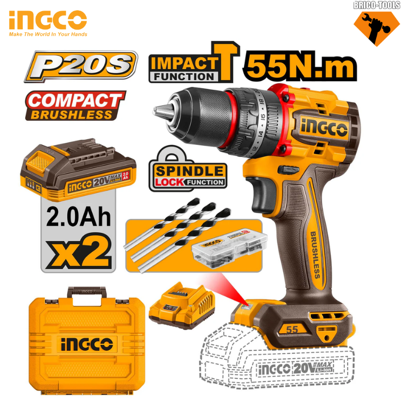 VISSEUSE BRUSHLESS CORDLESS IMPACT DRILL INGCO CIDLI20558
