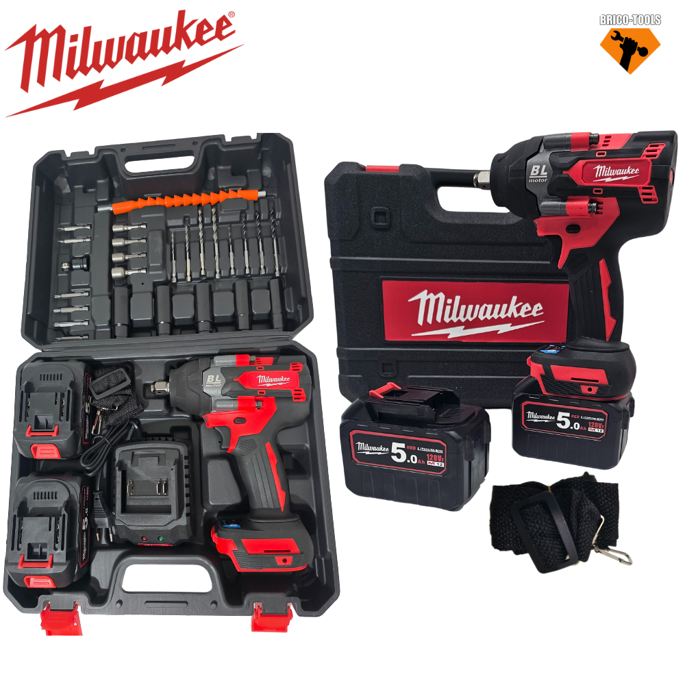 CLE A CHOC 128 V MILWAUKEE AVEC 2 BATTERIES 5 AH 580N.M SH16-2